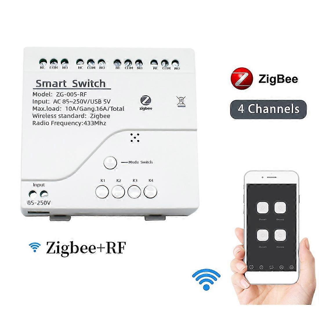 4ch Zigbee Smart Light Switch Module Ac 85-250v Rf433 Receive 10a Relays Work With Assistant,tuya S