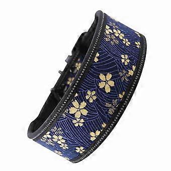 Reflective Nylon Dog Collar with Soft Padding in Navy Blue Flowers - Adjustable Size S