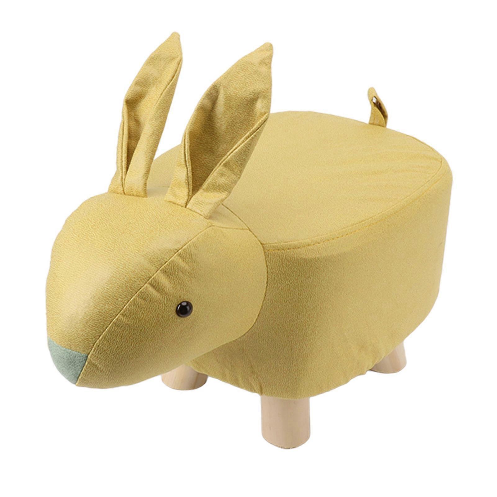 Yellow Cartoon Animal Shaped Wooden Footstool for Kids Playroom and Living Room