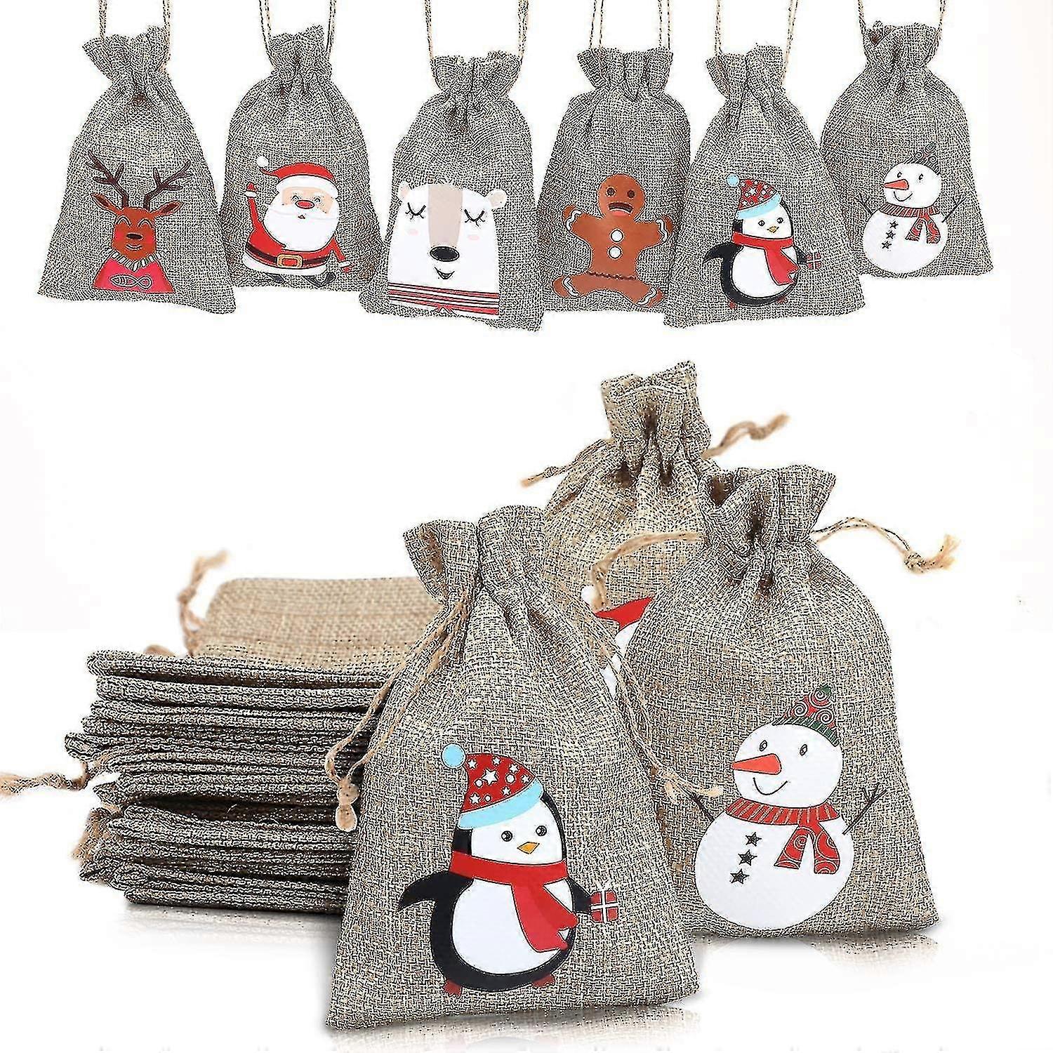 Sac de jute de Noël, Cadeau Sac de bonbons de Noël 24 pièces