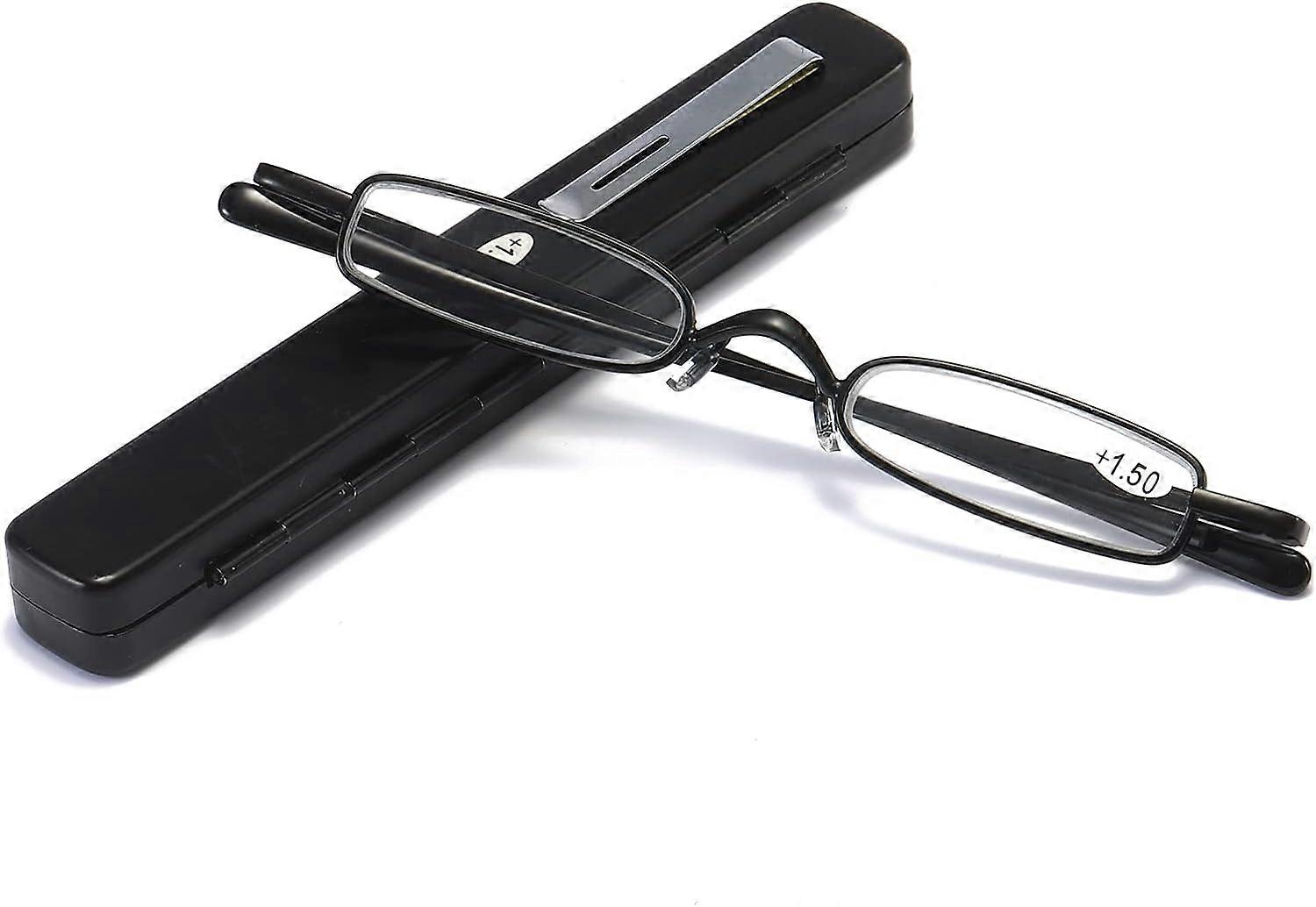 (+2.0)Mini lunettes de lecture en métal,Lunettes de lecture à charnière à ressort petites et portables,Étui à lunettes en aluminium mince pour hommes et femmes