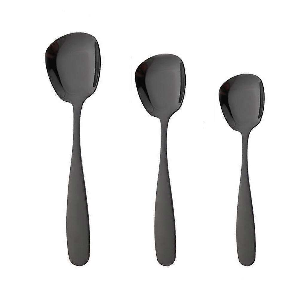 Stainless Steel Flat Spoons Dinnerware 3Pcs Set For Soup Stirring Spoon Flatware Kitchen Accessories