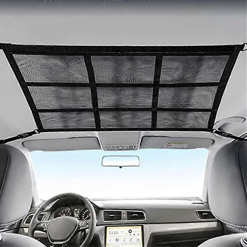 Suv Car Ceiling Storage Net Pocket, Car Roof Bag, Interior Cargo Net Breathable Mesh Bag, Adjustable Sundries Storage Pouch With Zipper Buckle