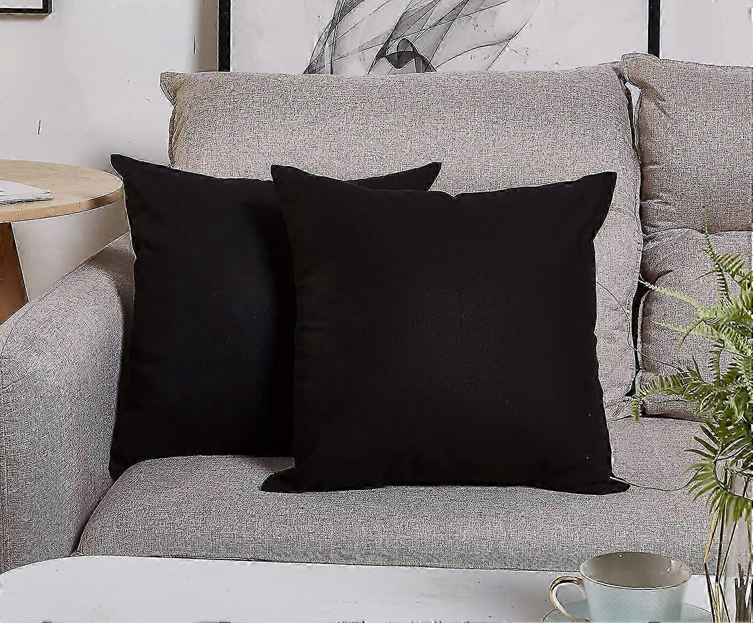Set of 2 Handmade Decorative Solid 100% Cotton Canvas Throw Pillow Covers/Cushion Covers, 11 Colors Available - (18"x18" 2 Pieces, Black)