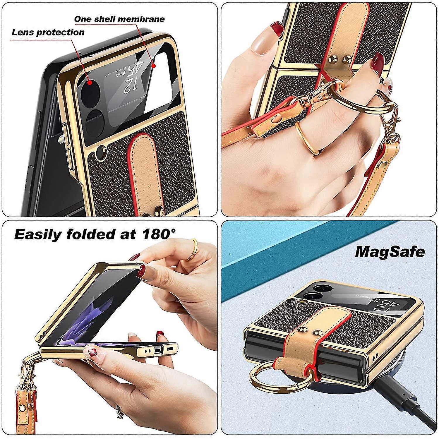 Case Compatible With Samsung Galaxy Z Flip 3 5g With Ring Strap, Hard Leather Protector