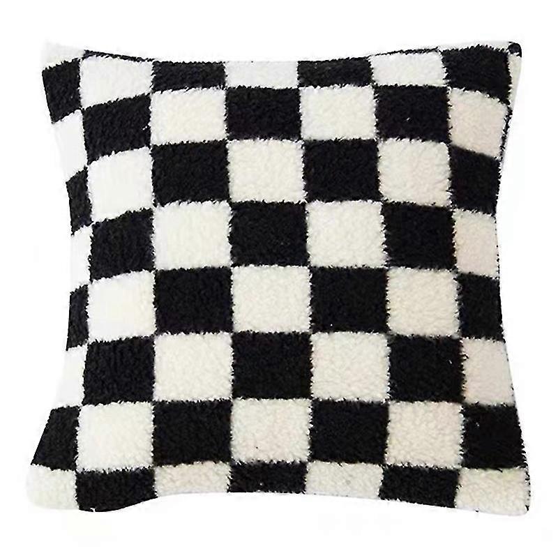 Throw Pillow Case Ultra Soft Home Decoration Short Plush Checkerboard Plaid Sofa Pillow Cushion Cove