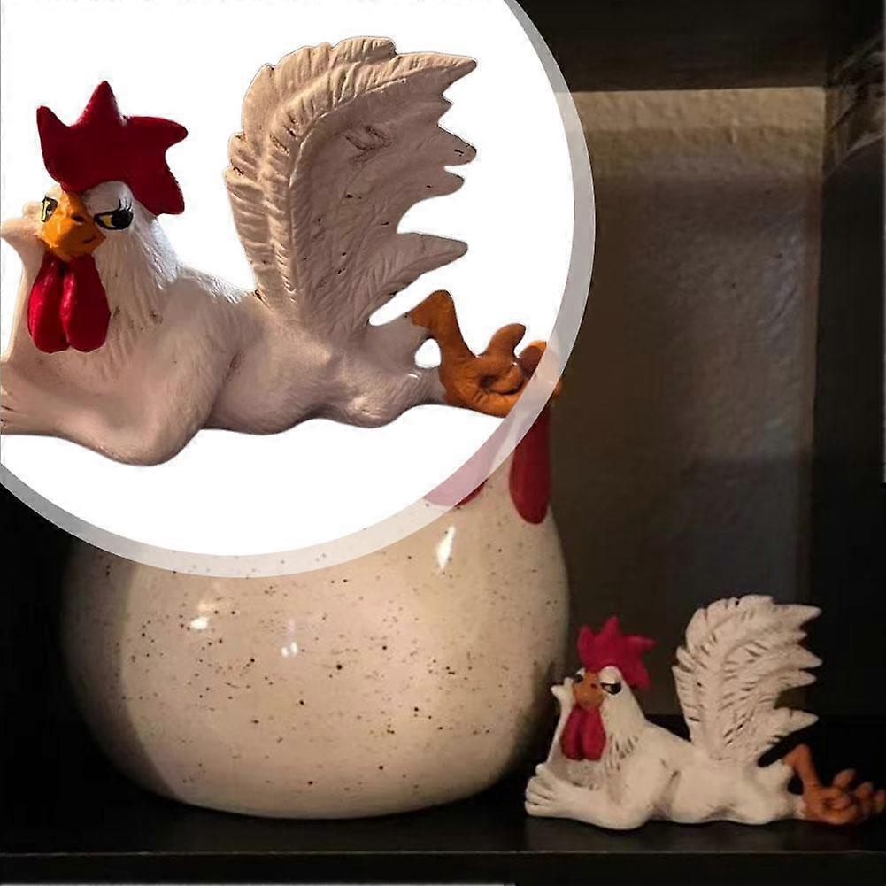 Big Tail Chicken White Lying Pose Micro Landscape Resin Decor Statue,100% New