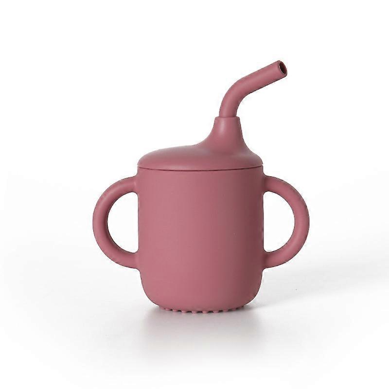 Pink-Kids Cup with Straw, Baby Learning Cup, Silicone Learning Cup with Lid and Non-Slip Handles for Toddlers and Infants, Leakproof