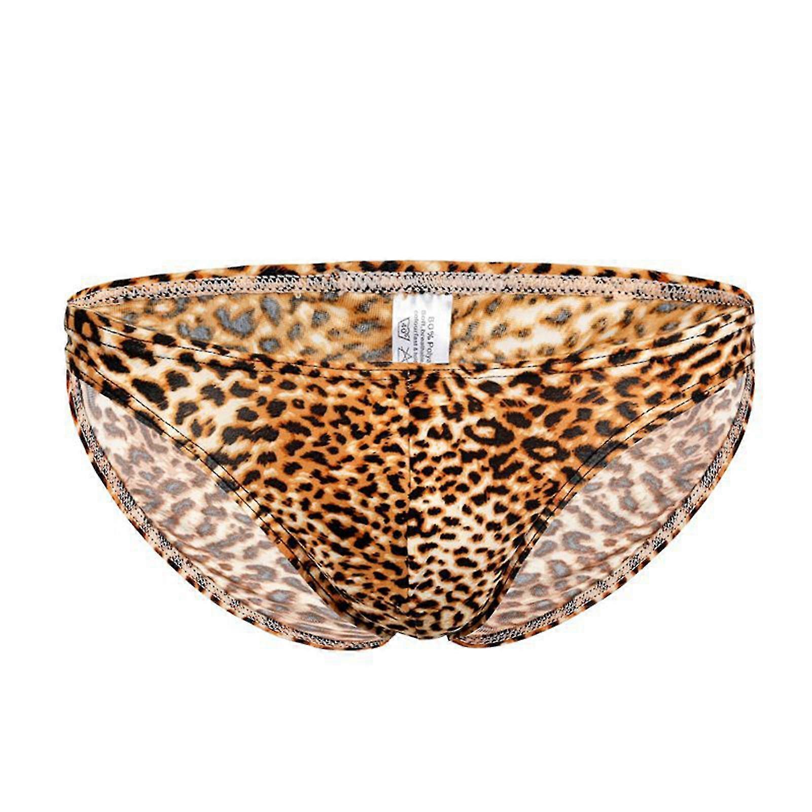 Men Sexys Leopard Triangles Briefs Low Waist G-String Polyester Breathable High Elasticity Wicking Underpants