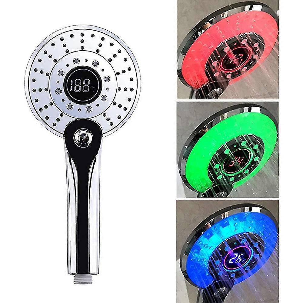 Led Shower Head, 3 Colors Led Shower Head Temperature Control Hand Shower With Digital Temperature Display Water Saving 3 Modes Shower CDC