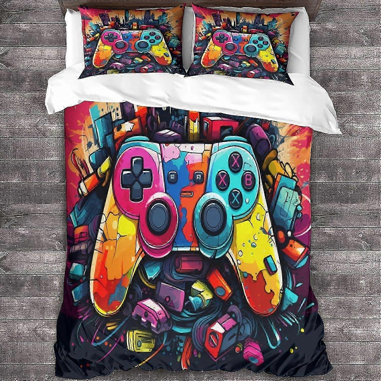 J126 ملاءات السرير لعبة لاعب الفراش غطاء لحاف مجموعة 3D الكتابة على الجدران الفن غطاء لحاف للأطفال الأولاد والبنات غطاء المعزي لينة مفرش السرير 3 قطع مجموعة مع زي