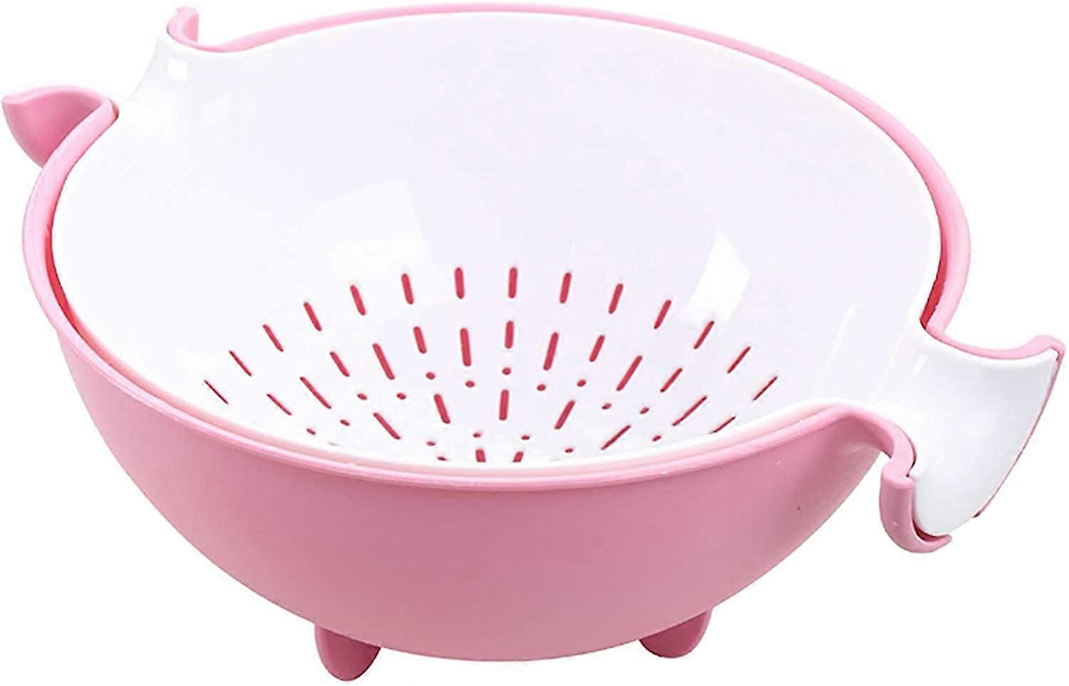 2-in-1 kitchen Strainer/Colander & Bowl Sets, Large Plastic Washing Bowl and Strainer, Detachable Colanders Strainers Set, Space-Saver,  Pink