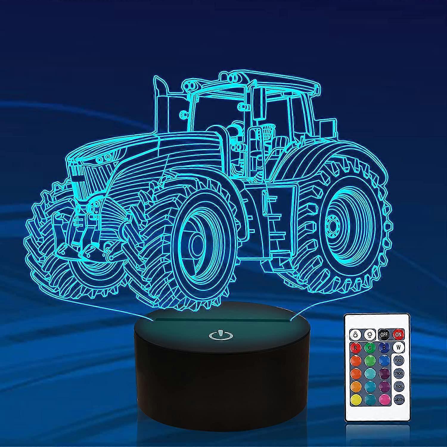 Wekity Truck 3d Illusion Night Lamp, Tractor 16 Color Changing Dimmable Hologram Lighting, Smart Timer Toy Usb Charge Table Desk Bedroom Decoration