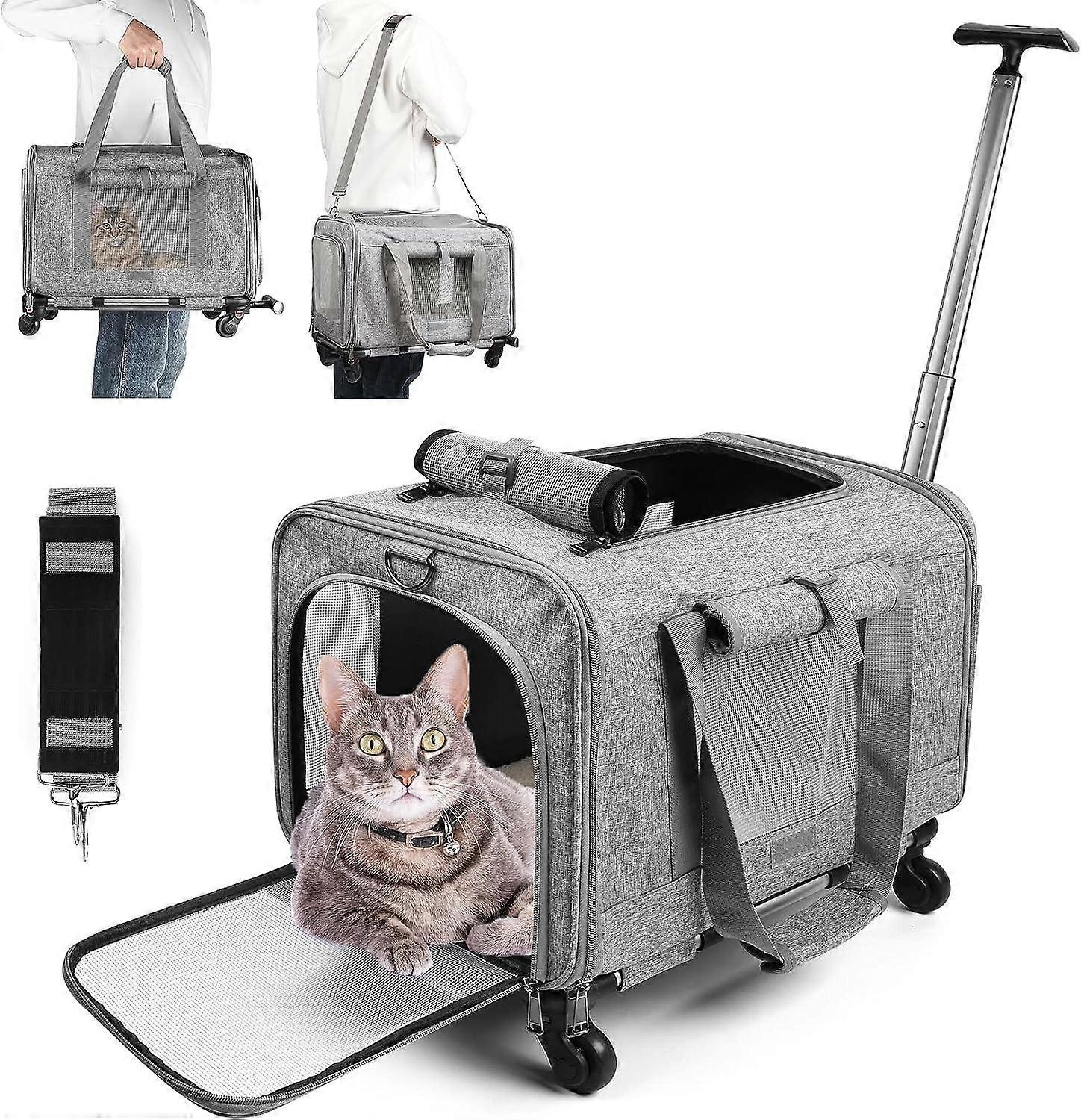 Pet Carrier with Detachable Wheels and Telescopic Handle