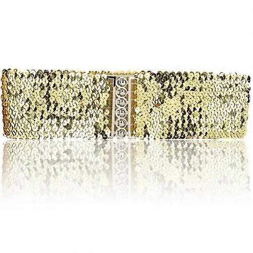 Gold Silver Color Belt Cool Punk Sparkling Sequins Elastic Stretch Wide Waistband Women Dress Waist Belt Jewelry Accessories