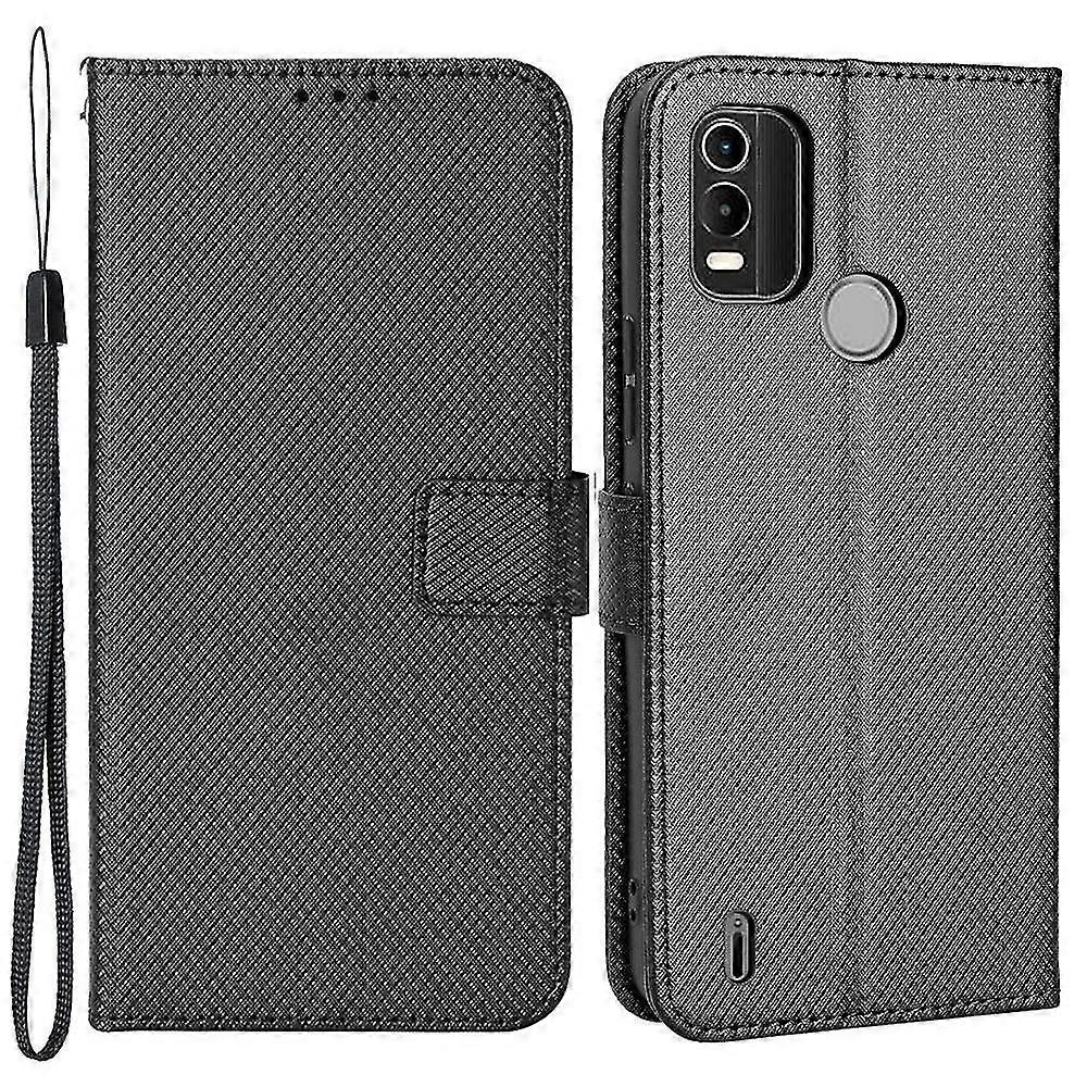 Anti-fall Case For Nokia C21 Plus Diamond Texture Pu Leather Wallet Scratch-resistant Phone Stand Case With Handy Strap