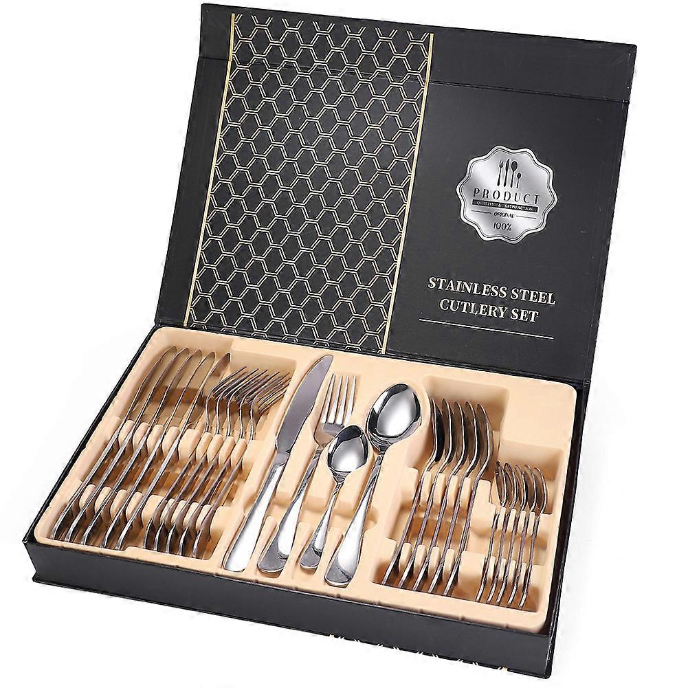 24Pcs Stainless Steel Cutlery Set Dinnerware Forks Spoons Home Kitchen Tableware