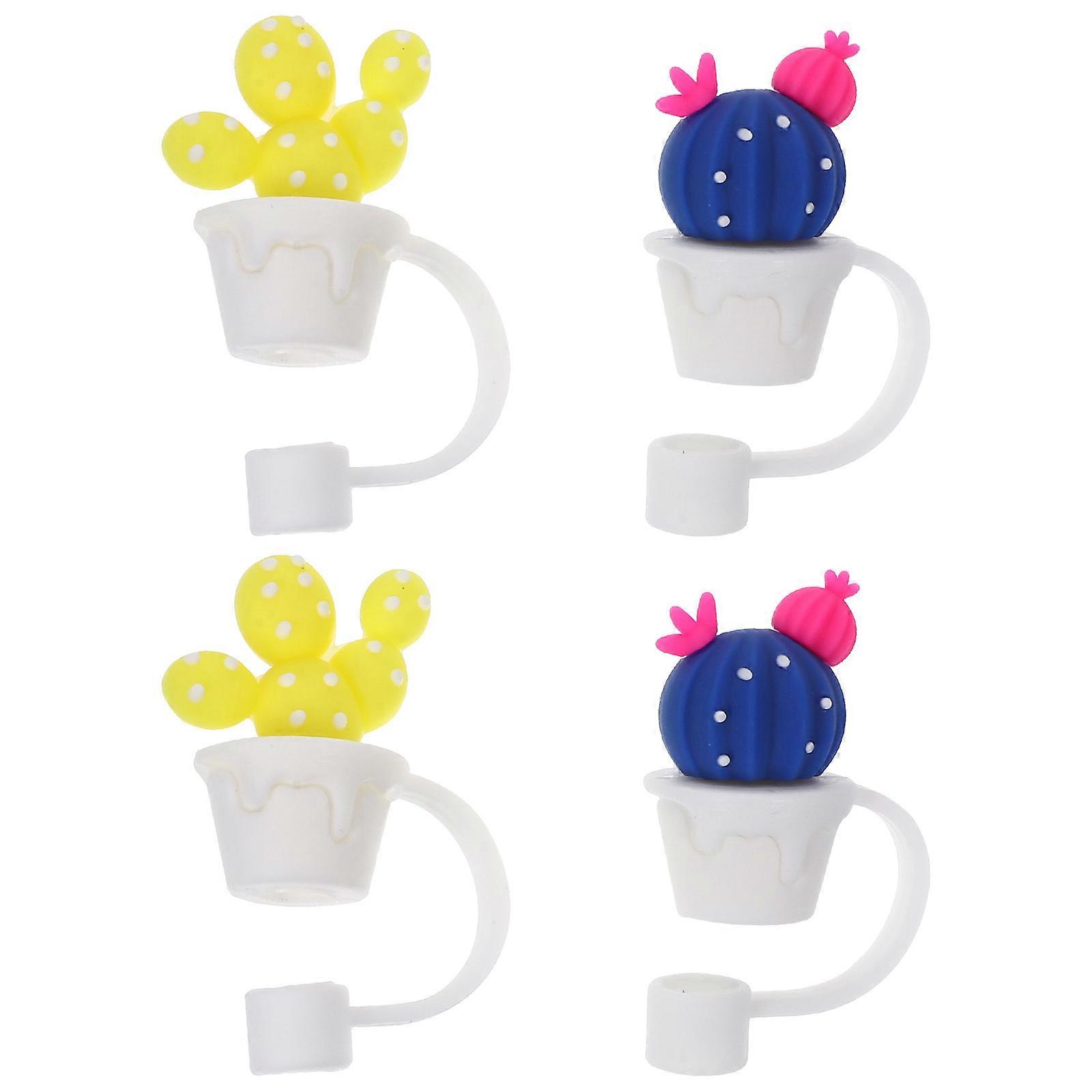 4Pcs Cactus Shaped Straw Covers Drinking Straw Caps Reusable Drinking Straw Plug Drinking Cap