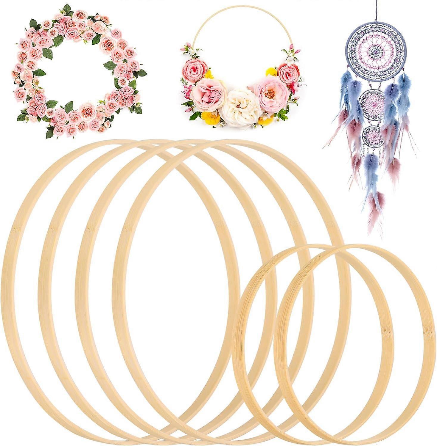 Wooden Bamboo Floral Hoop, Wooden Hoops for Craft, 6PCS Wreath Macrame Craft Hoop Rings for Wedding, Dream Catcher, DIY (2 20cm 430cm)