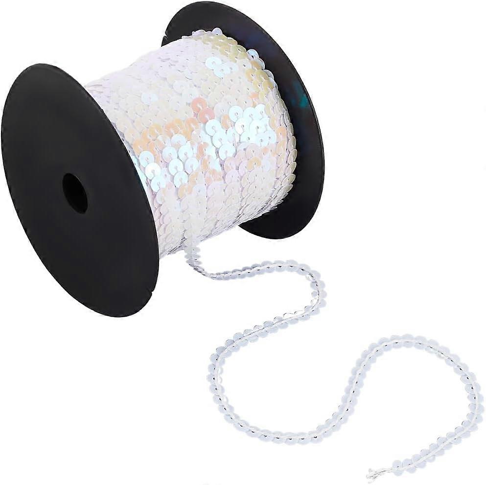 100 Yards White Sequin Trim 6mm Flat Sequin Strip Paillette String Metallic Glitter Sequins String Holographic Shiny Sequins for Crafts Sewing Dress C