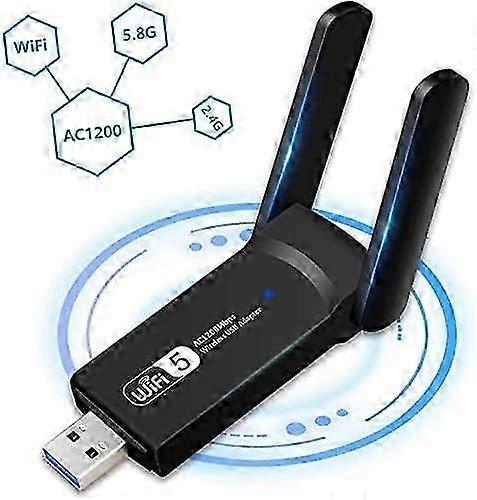 WiFi Adapter 1200 Mbit/s, WiFi Stick with 2 x Antenna USB 3.0 WiFi Dongle (5 G & 867 Mbit/s + 2.4 G & 300 Mit/s)