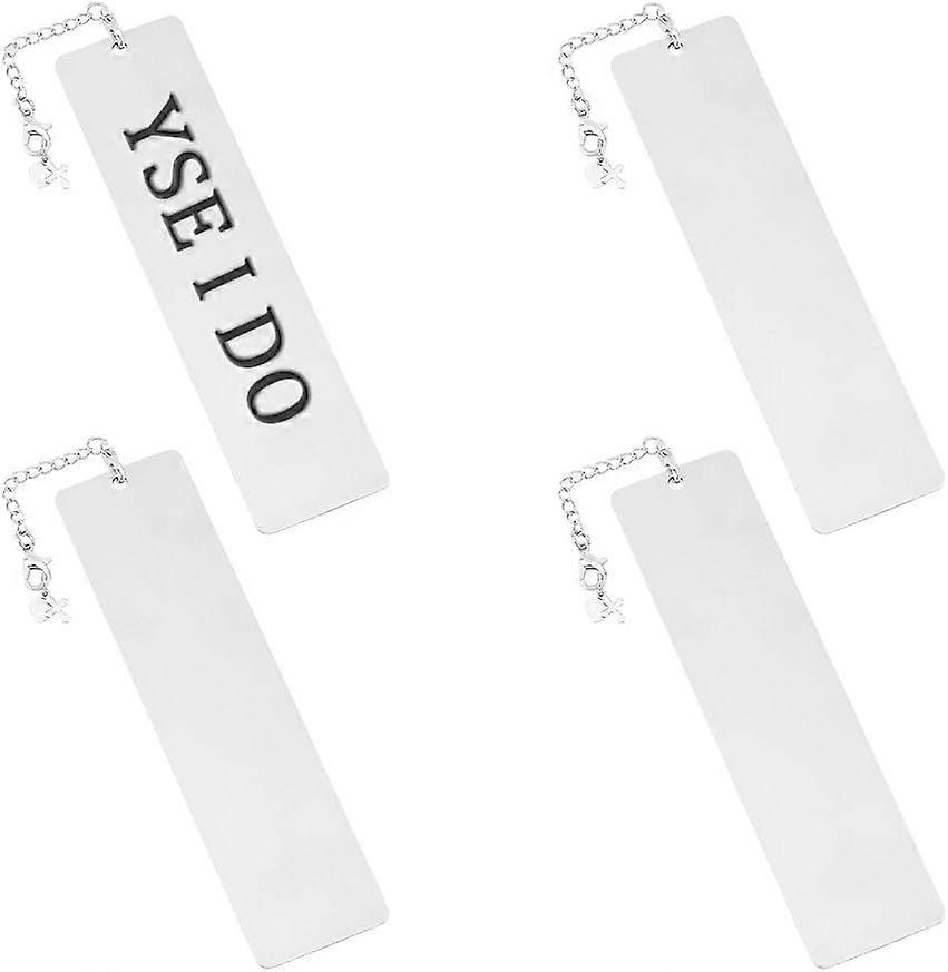 4pcs 18.5cm Rectangle Carving Blank Bookmarks Stainless Steel Bookmark with Chains Heart Cross Charm DIY Blank Bookmarks Page Markers for Student Teac