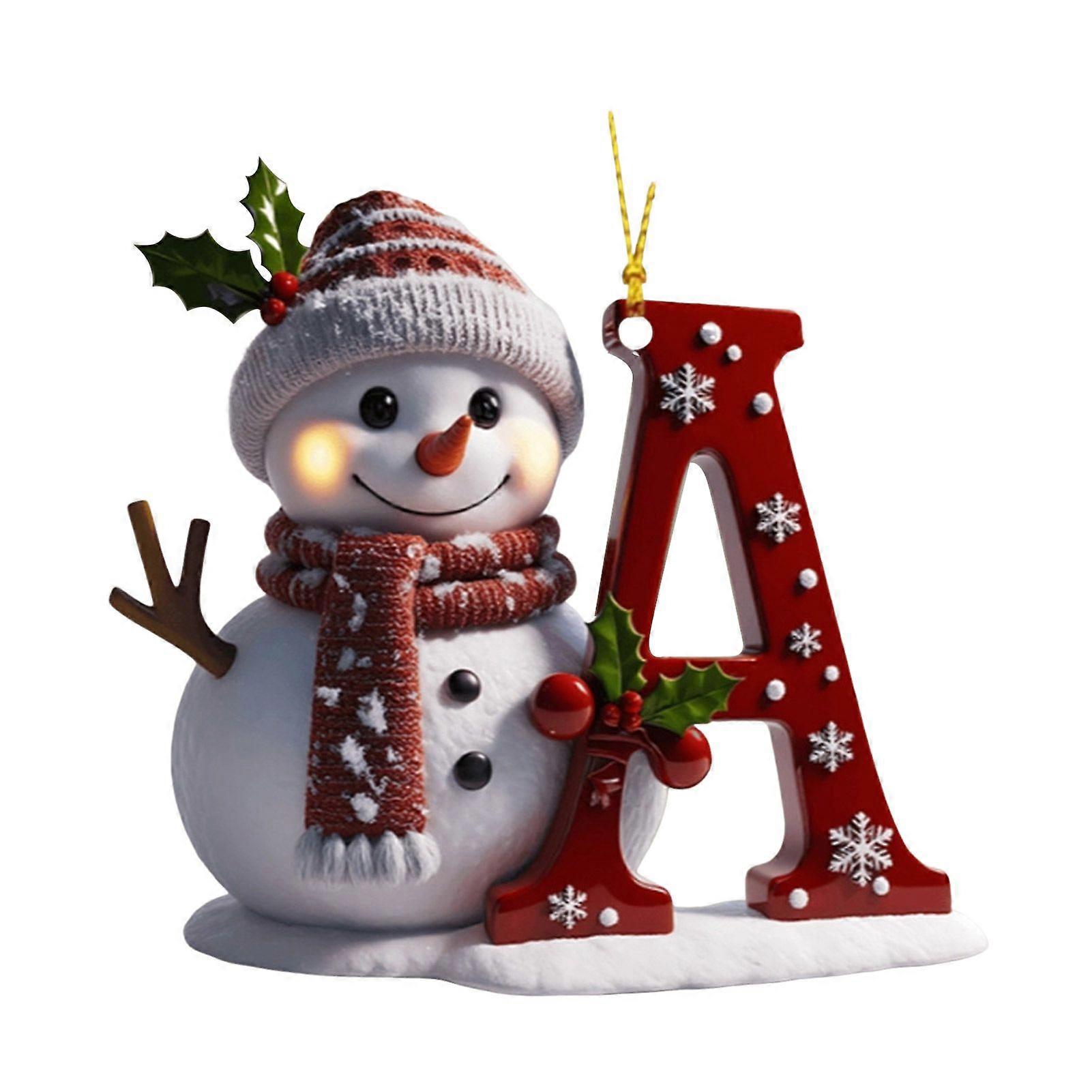 Snowman Christmas Decoration 26 Letters A to Z Xmas Ornament 2D Flat Festive Snowmen Pendant for Xmas Tree Car Garden Decor