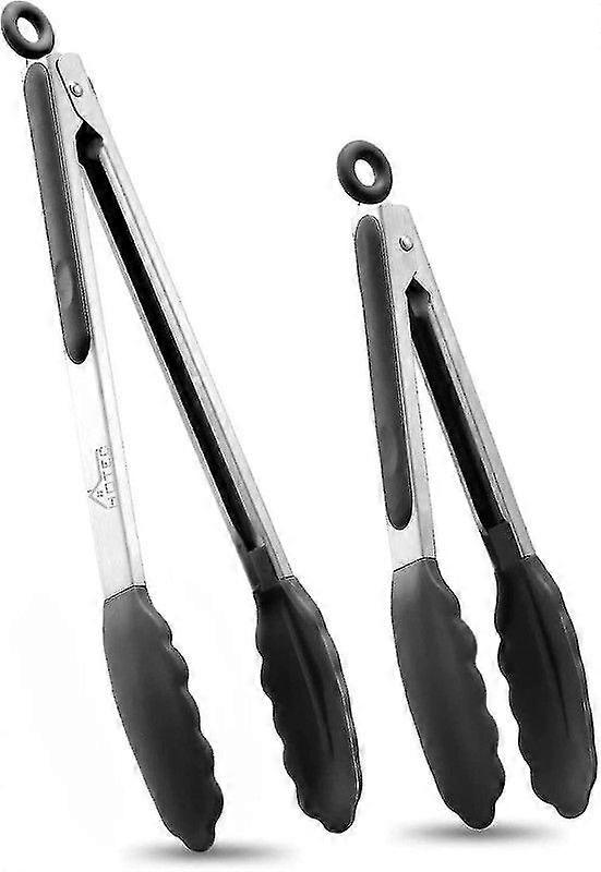 Premium Stainless Steel Locking Kitchen Tongs With Silicon Tips, Set Of 2-9" And 12"-ylmyFit