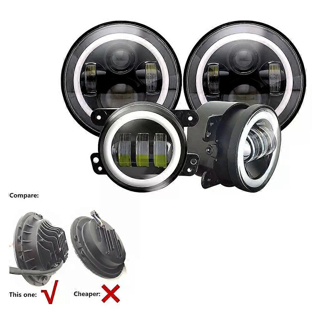 For Jeep JK Accessories 7 Inch LED Halo Headlights + 4 Inch LED Fog Light DRL Combo Kit For Jeep Wrangler JK 2007-2017