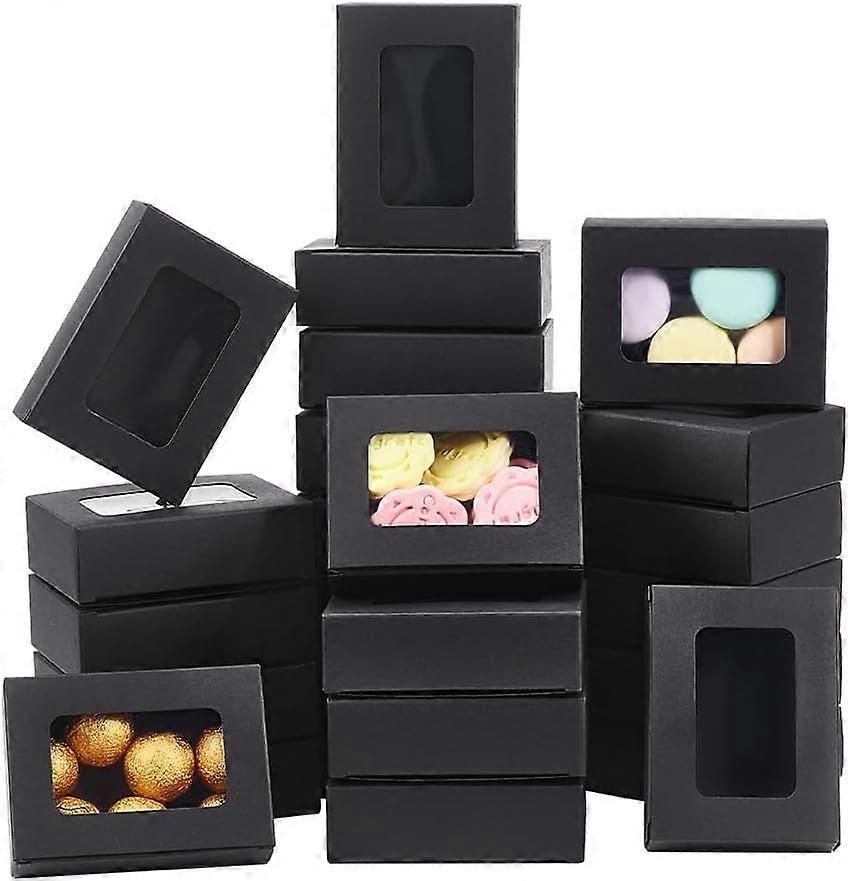 25 Pcs Paper Boxes with Window 3.74x2.76x1.1 Inch Rectangle Folding Paper Boxes Kraft Paper Present Boxes with Rectangle Visible PVC Window for Weddin