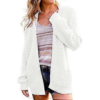 Open Front Outwear Casual Loose Solid Color Cozy Sweater Coat for Office Dating Work Daily Wear White L
