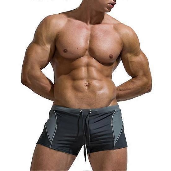 Men Swimming Trunks Drawstring Elastic Waist Quick Dry Slim Fit Contrast Color Low Waist Bathing Boxers Surfing Water Sports Swimming Shorts