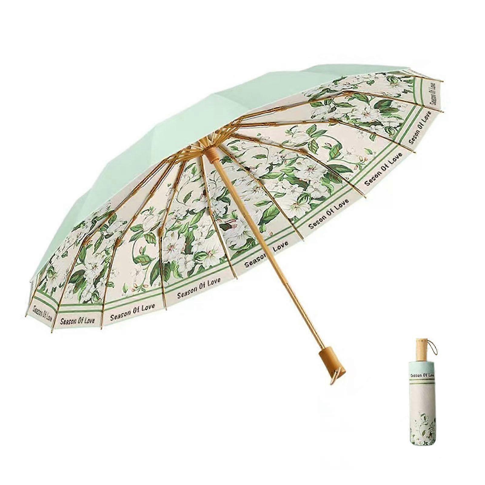 UPF 50+ Folding Umbrella with 16-Rib Windproof Design, Compact Size, Durable Fabric for Sun and Rain Protection