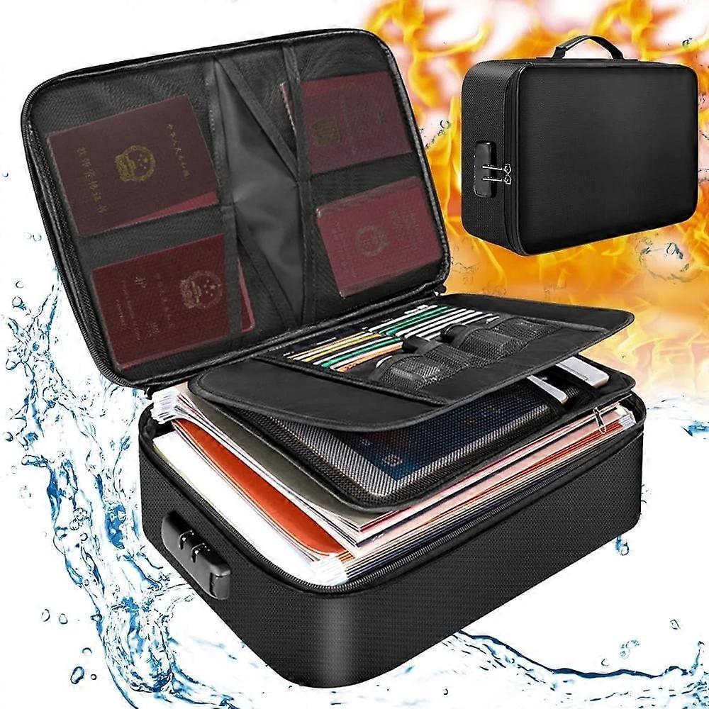 Fireproof and Waterproof Document Storage Bag Handbag with Password Lock 14.2x10.6x3.9 Inch