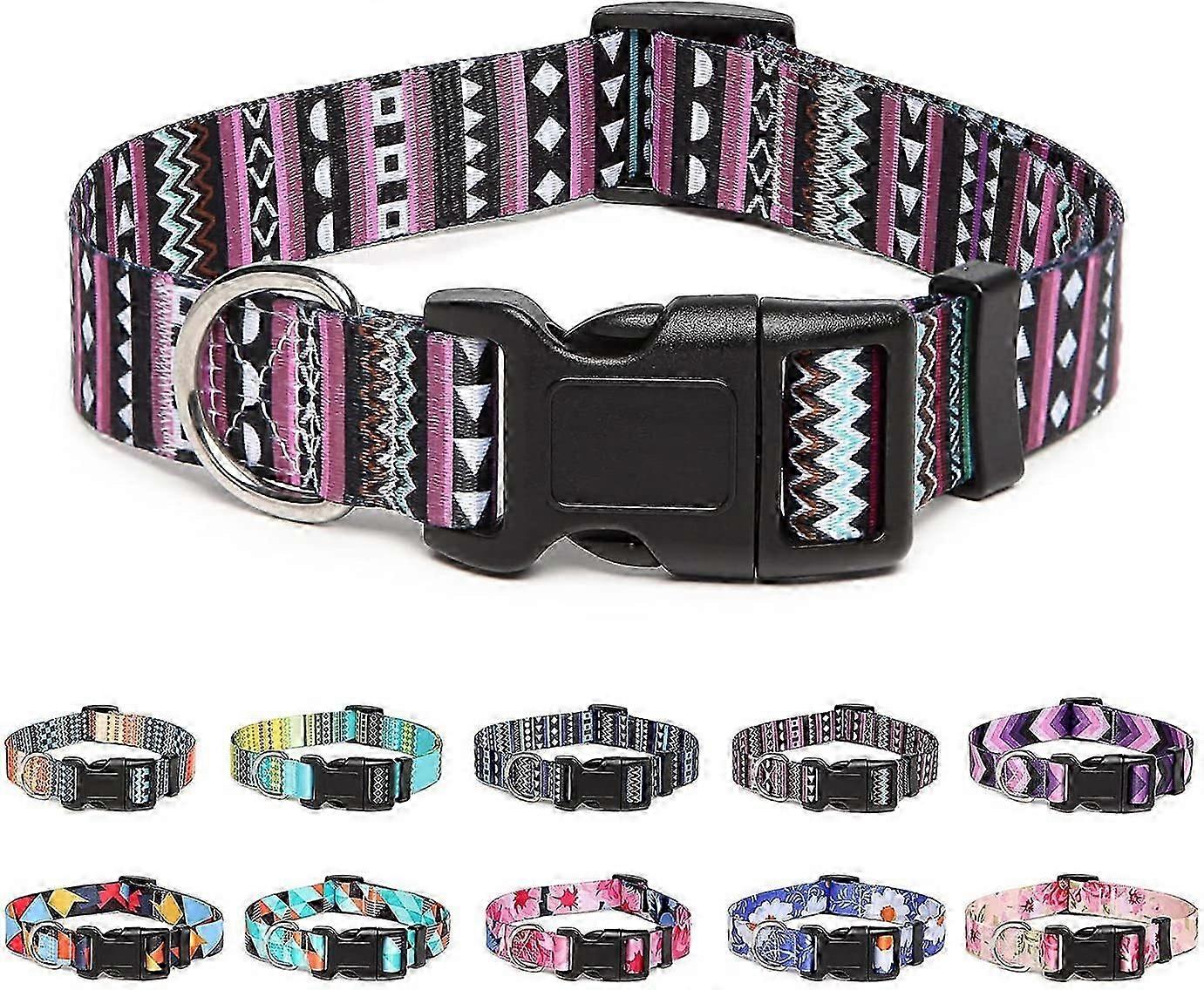 Adjustable Nylon Dog Collar with Patterns, Soft Comfy Pet Collar for Small Medium Large Dogs (S, Arrow)