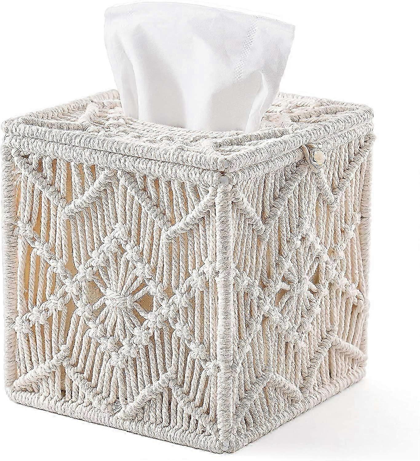 Tissue Box Cover Boho Decor Square Paper Tissue Holder with Bead Buckle Macrame