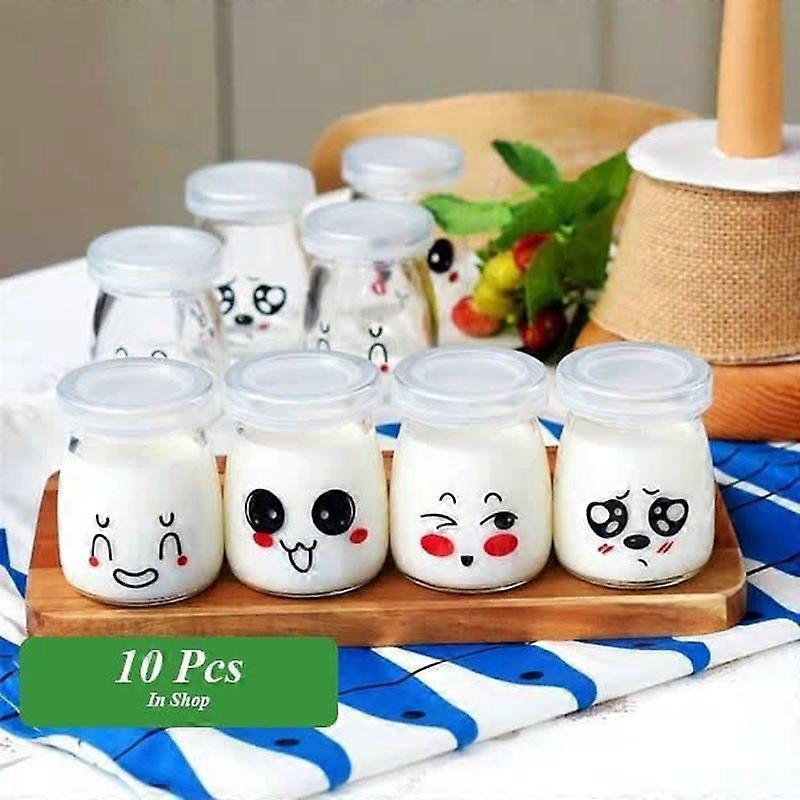 10 γυάλινη κατσαρόλα γιαουρτιού με καπάκια Emoji Decor Κρέμα Βάζο Επιδόρπιο Χωρητικότητα 100 ML
