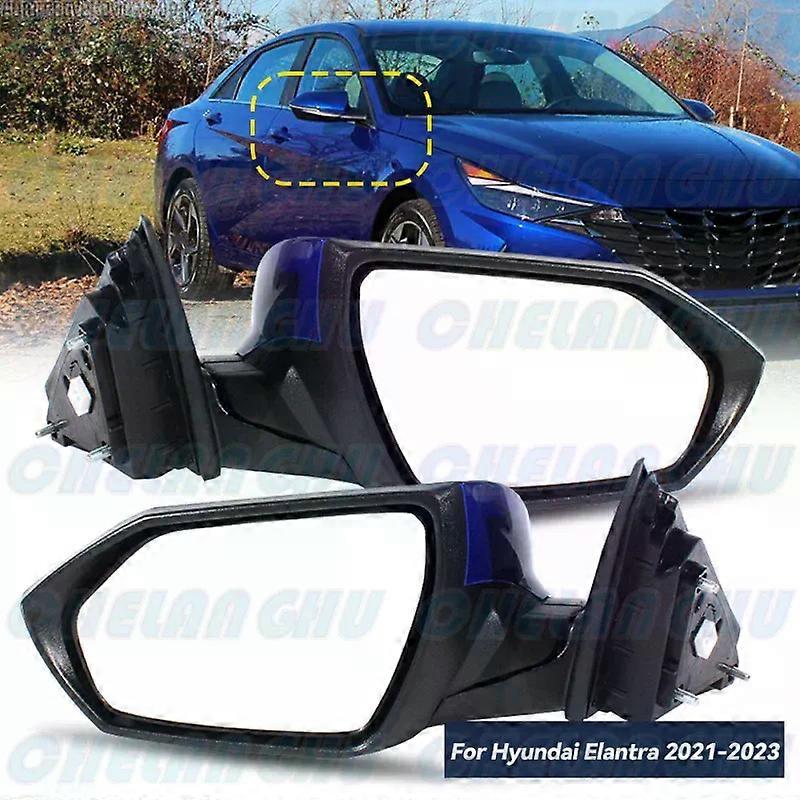 unique For Hyundai Elantra 2021 2022 2023 US Version 1 Pair 8 Pins Blue Painted Mirror Assembly With Power Adjust Power Fold