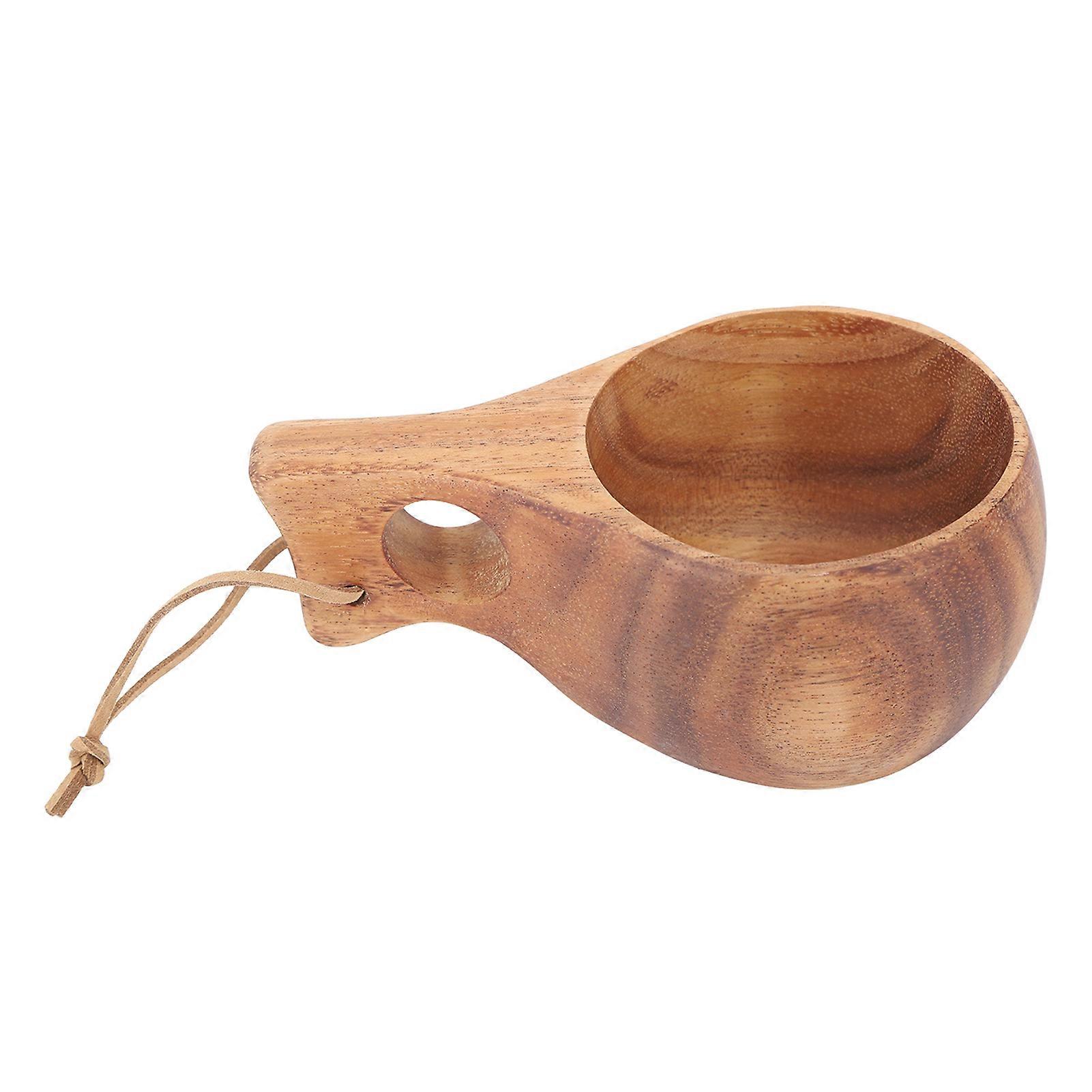 220ml Wooden Camping Mug Heat Insulation Finely Polished with Handle for Outdoor Hiking Single Hole
