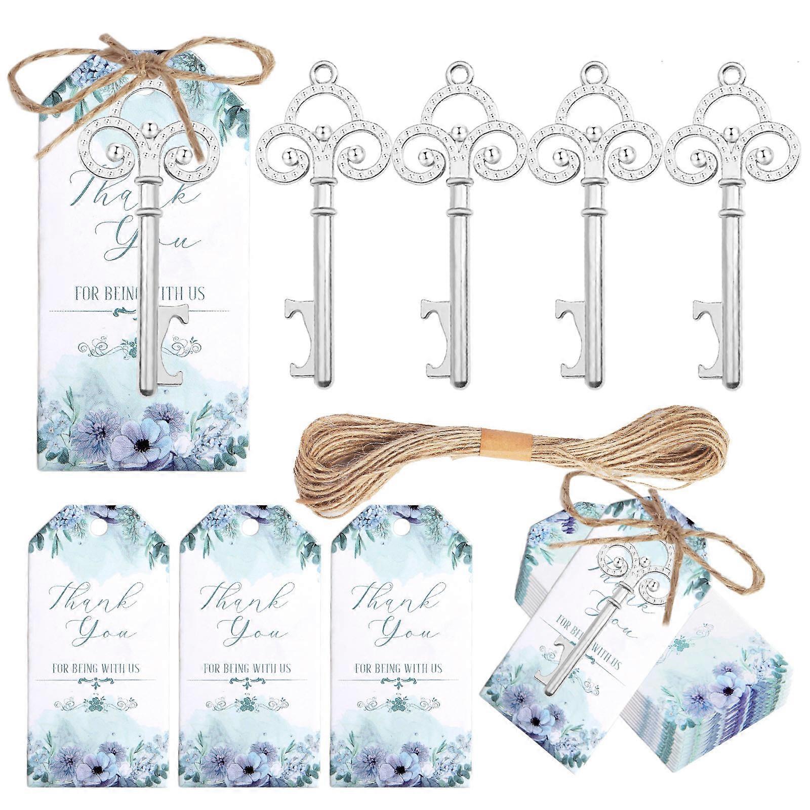 25pcs Set Clássico Chave Abridores de Garrafas Para Favores Do Partido Com Etiquetas De Agradecimento Presente De Casamento Para Convidados Prata