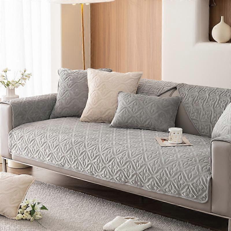 Sofa Cushion Autumn and Winter Thickened Plush Embroidery Sofa Cushion Plush Cushion Cover Modern Simple Solid Color Anti-Slip Cushion