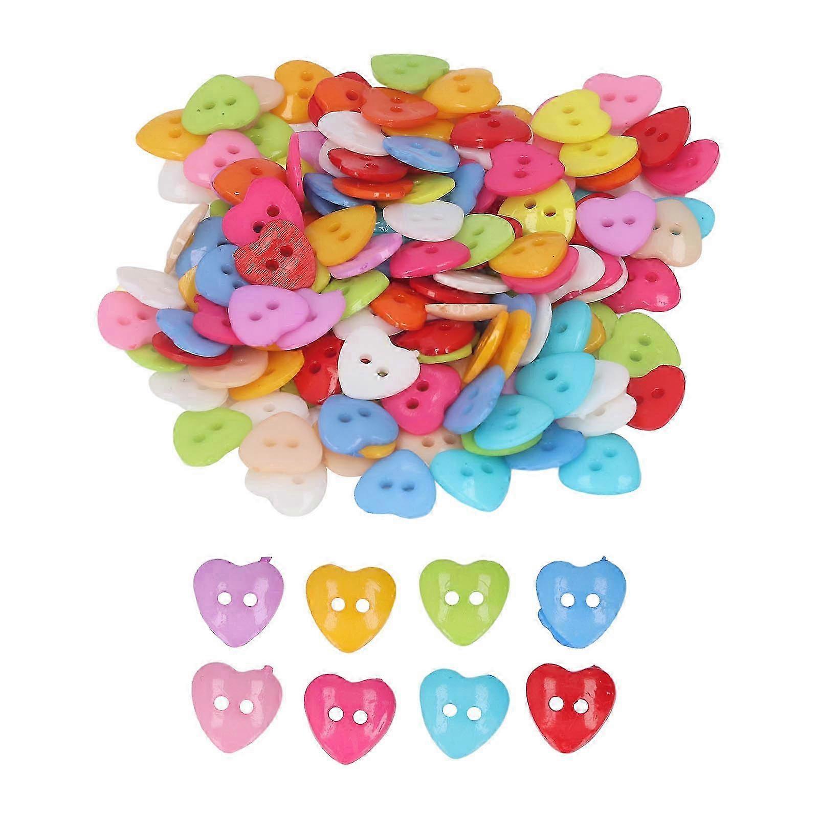 200Pcs Heart Shaped Buttons Colorful Stylish Unique Design Decorative Buttons for Sewing Decoration DIY Craft