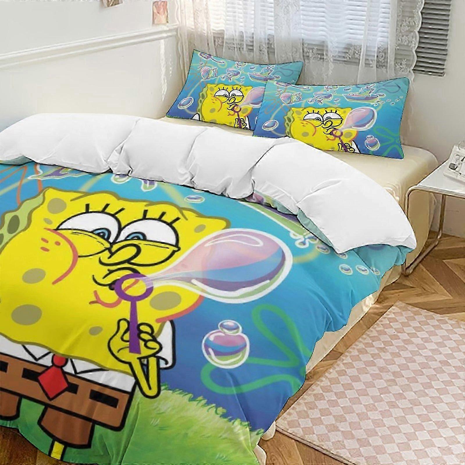 a2896 Lençóis Bob Esponja Calça Quadrada Conjunto de Cama Capa de Edredão Tema Dos Desenhos Animados Lençóis de Quarto Infantil iip2896