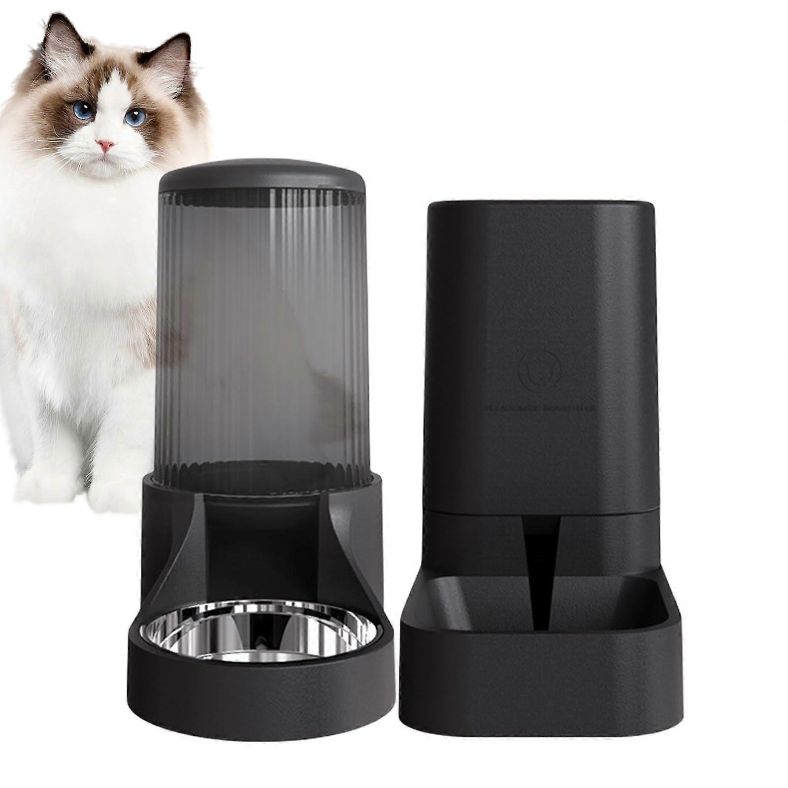Automatic Dog and Cat Water and Food Dispenser Set - 3.8L Capacity, Gravity-Fed for Puppies and Rabbits, Black
