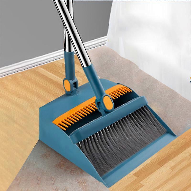 Household foldable standing broom with teeth Plastic soft hair broom dustpan set