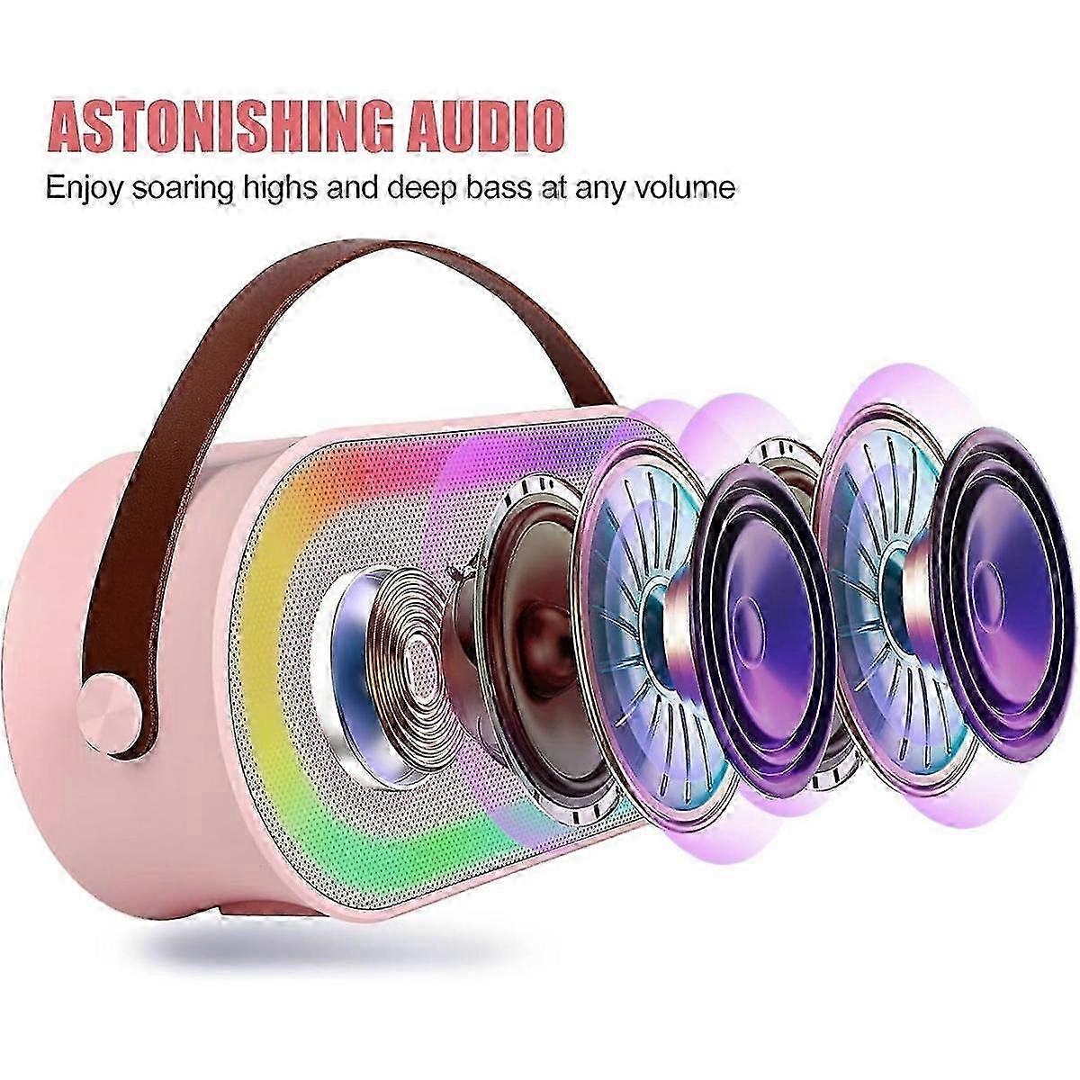 Mini , Portable Bluetooth Speaker Set with 2 Wireless Microphone with LED Lights (Blue)