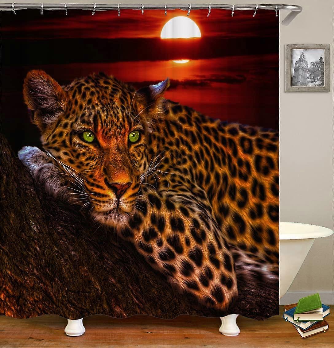 Shower Curtains 72 x 72 Inch Polyester Leopard Cheetah Wildlife Art Bathroom Curtain Set with 12 Hooks