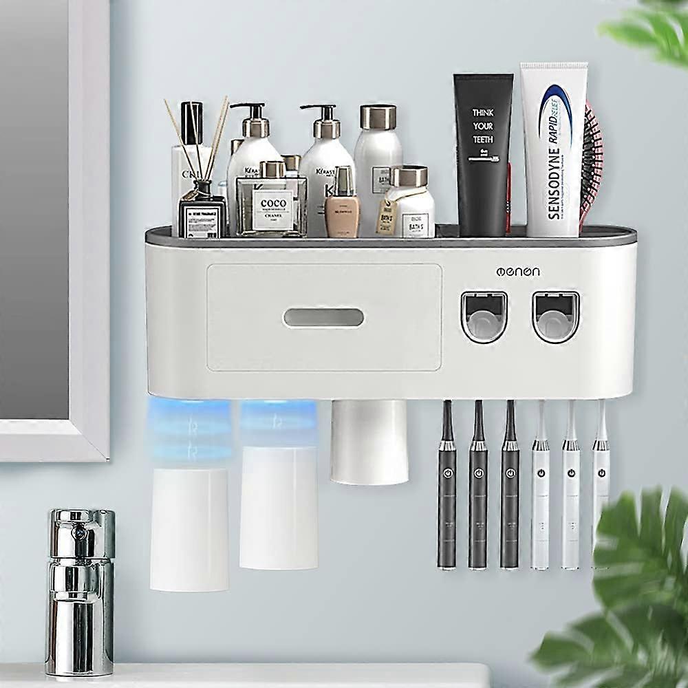 Bathroom Organizer, Toothpaste Dispenser, Magnetic Toothbrush Holder, Quick Drainage