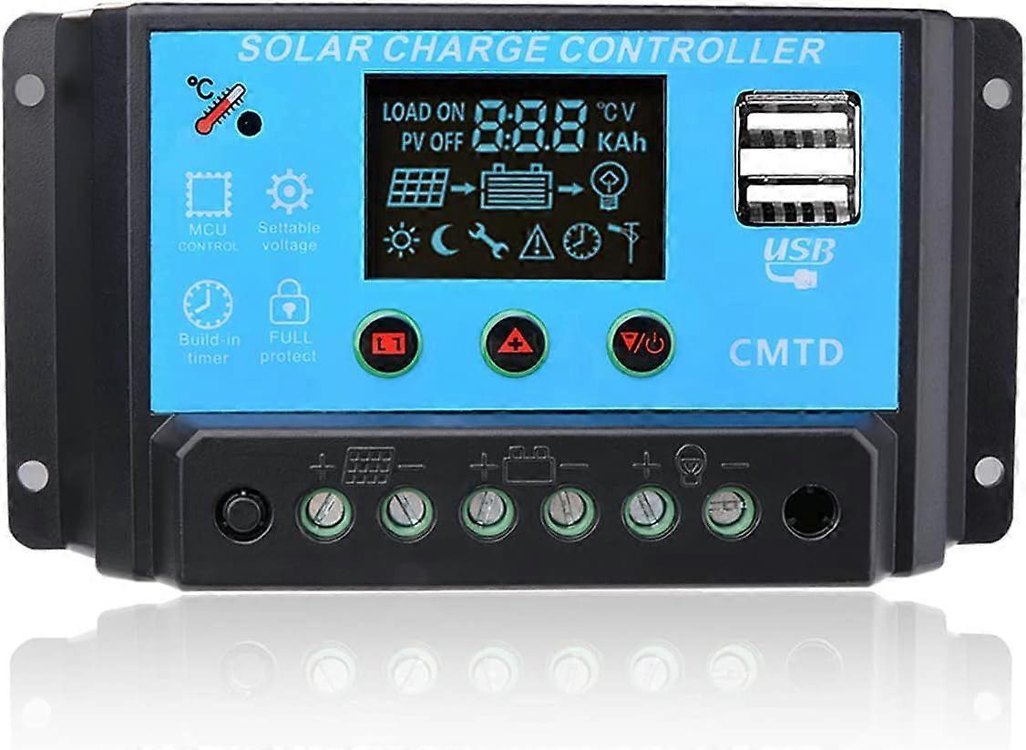 20A Solar Panel Charge Controller with LED Display - 12-24V Battery Regulator