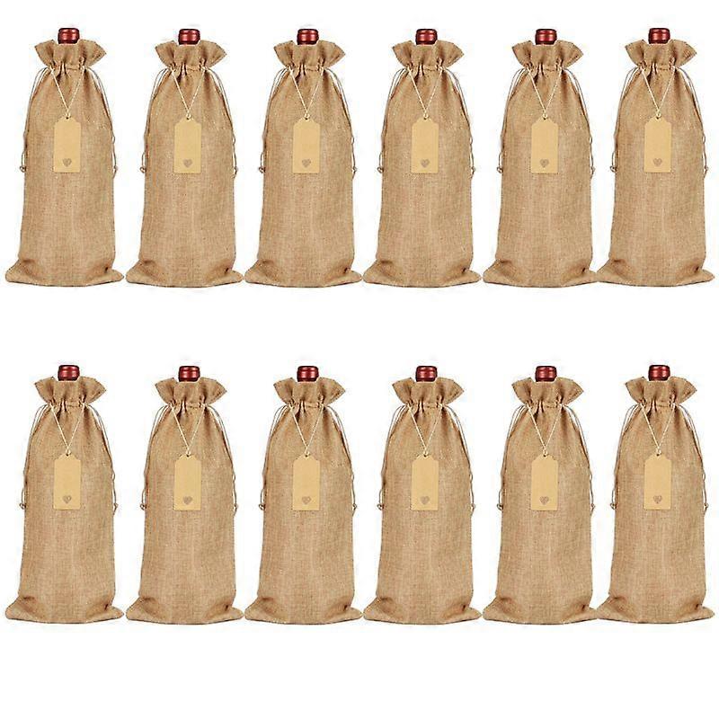 12pcs Burlap Wine Bag with Drawstring (Original Hemp Color)